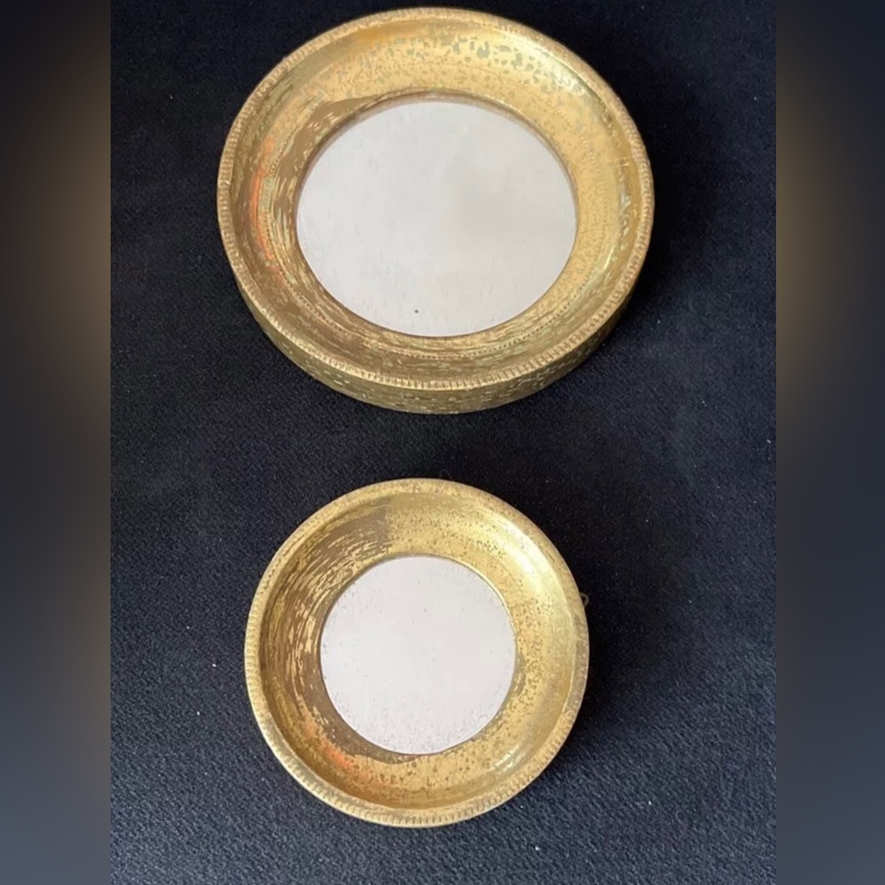 Two round wood Florentia Italian vintage gold mirrors